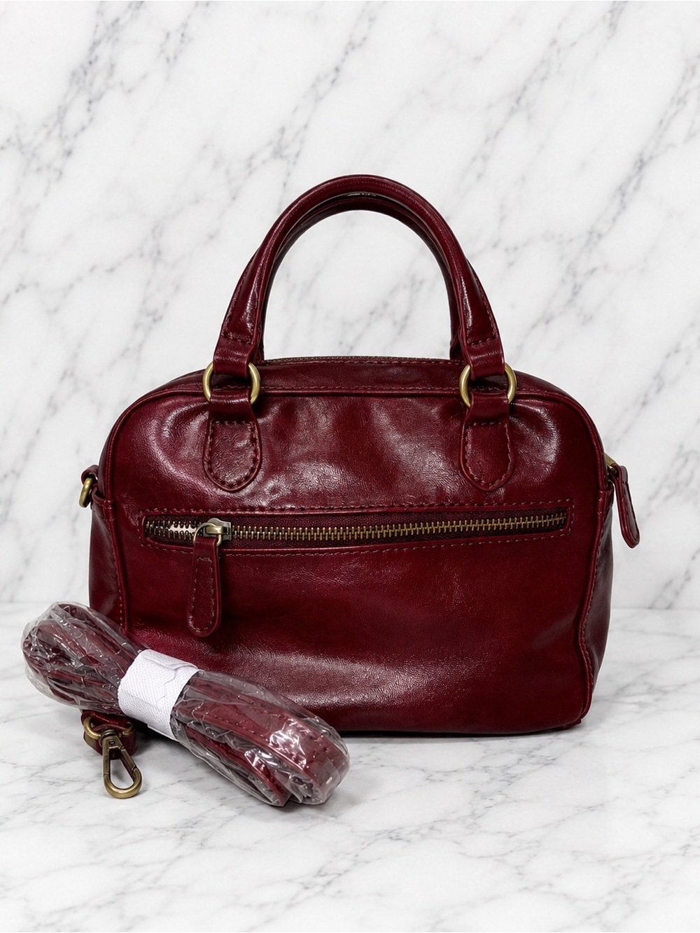 Joy Susan Regina Mini Satchel Burgundy Wine Vegan Leather Crossbody - Picture 2 of 4